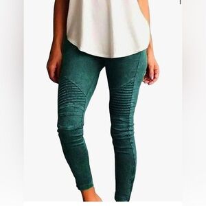 •AMP•NWT FOREST GREEN MINERAL WASH MOTO LEGGINGS SIZE XS